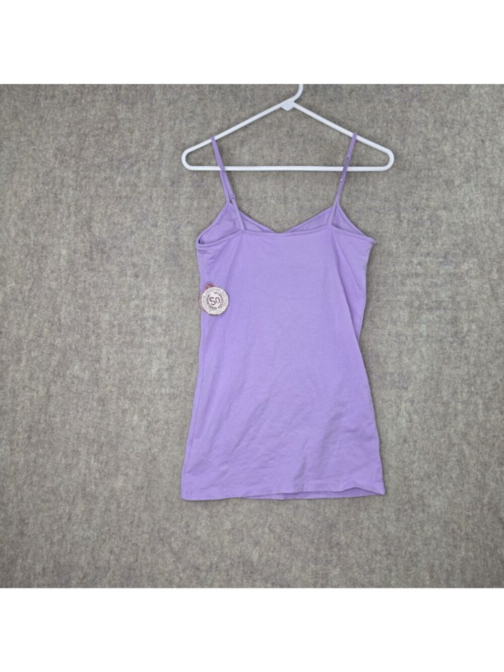 SO Womens Tunic Cami Lavender Purple Size L Cotton Blend Fitted Spaghetti Straps - Picture 2 of 7
